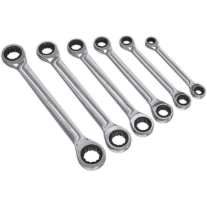 Double End Ratchet Ring Spanner Set 6pc Metric - Sealey S0636 New Double End Ratchet Ring Spanner Set 6pc Metric - Sealey S0636 New