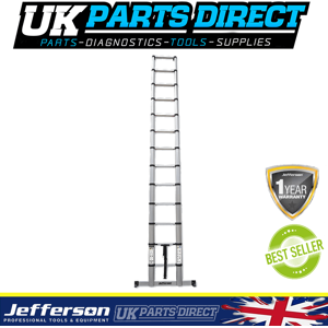 Jefferson Tools Jefferson 3.8m Heavy Duty Telescopic Extendable Ladder + Base Stabiliser Jefferson Tools Jefferson 3.8m Heavy Duty Telescopic Extendable Ladder + Base Stabiliser