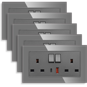 Does Not Apply 5 Pack Usb Fast Charging With Glass Double Switched Socket, 20w Type-C (Pd) And Does Not Apply 5 Pack Usb Fast Charging With Glass Double Switched Socket, 20w Type-C (Pd) And