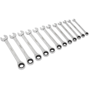 Ratchet Combination Spanner Set 12pc Metric - Sealey S0634 New Ratchet Combination Spanner Set 12pc Metric - Sealey S0634 New