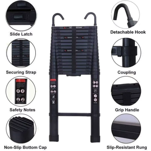 Dayplus Telescopic Ladder Folding Aluminium Extendable Ladder 6.2m,150kg Load Capacity L Dayplus Telescopic Ladder Folding Aluminium Extendable Ladder 6.2m,150kg Load Capacity L