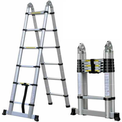 Dayplus 3.8m/ 5m Folding Telescopic Ladder A-Frame, Alloy Aluminum/ Stainless Steel, Non Dayplus 3.8m/ 5m Folding Telescopic Ladder A-Frame, Alloy Aluminum/ Stainless Steel, Non