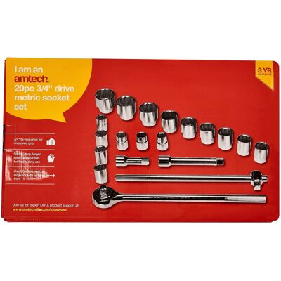 Am-Tech 3/4" Socket Set - 21 Pieces - Red Am-Tech 3/4" Socket Set - 21 Pieces - Red