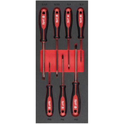 Milwaukee - 4932492394 - Red foam tray - 7 screwdrivers - Screwdriver set Milwaukee - 4932492394 - Red foam tray - 7 screwdrivers - Screwdriver set