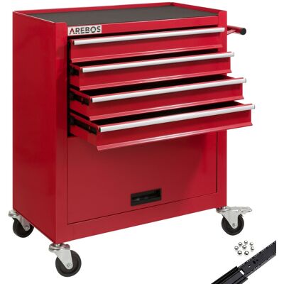 Arebos Roller Tool Cabinet Storage 4 Drawers Toolbox Tool Chest, Trolley Red Arebos Roller Tool Cabinet Storage 4 Drawers Toolbox Tool Chest, Trolley Red