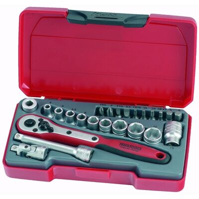Teng Tools T1424 - 1/4\" Drive 6-Pt Metric Socket Set & Accessories - 24 Pieces Teng Tools T1424 - 1/4\" Drive 6-Pt Metric Socket Set & Accessories - 24 Pieces
