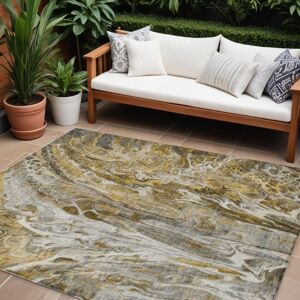 Homeroots.Co 9' X 12' Brown Taupe And Gold Abstract Washable Indoor Outdoor Area Rug Homeroots.Co 9' X 12' Brown Taupe And Gold Abstract Washable Indoor Outdoor Area Rug