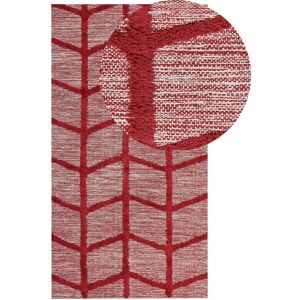 Beliani Cotton Area Rug - Rectangular 80x150cm - Red - Geometric Pattern Beliani Cotton Area Rug - Rectangular 80x150cm - Red - Geometric Pattern