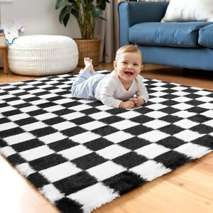 Enyhom Rugs Living Room Fluffy Shaggy Checkered Rug For Bedroom, 120 Cm X 180 Cm Washa Enyhom Rugs Living Room Fluffy Shaggy Checkered Rug For Bedroom, 120 Cm X 180 Cm Washa