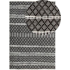 Beliani Leather Area Rug 140 x 200 cm Black with Beige - Modern Contemp. Hand Loomed Beliani Leather Area Rug 140 x 200 cm Black with Beige - Modern Contemp. Hand Loomed