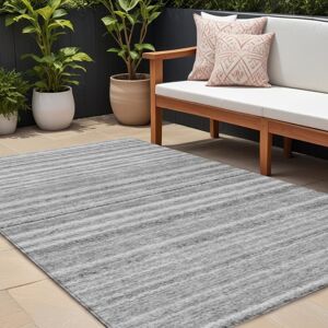 Homeroots.Co 9' X 12' Gray Silver And Charcoal Striped Washable Indoor Outdoor Area Rug Homeroots.Co 9' X 12' Gray Silver And Charcoal Striped Washable Indoor Outdoor Area Rug