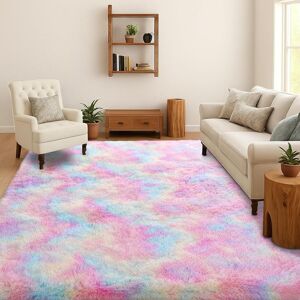 Soanny Living Room Rug, Blush Rainbow Soft Fluffy Tie-Dyed Shag Carpet For Bedroom Dor Soanny Living Room Rug, Blush Rainbow Soft Fluffy Tie-Dyed Shag Carpet For Bedroom Dor