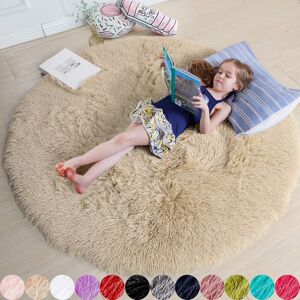 Amdrebio Beige Round Carpet, Fluffy Circle Rug 4'X4' For Kids & Teen'S Room, Furry Shagg Amdrebio Beige Round Carpet, Fluffy Circle Rug 4'X4' For Kids & Teen'S Room, Furry Shagg