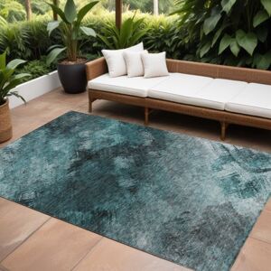Homeroots.Co 8' X 10' Teal Blue Aqua And Gray Abstract Washable Indoor Outdoor Area Rug Homeroots.Co 8' X 10' Teal Blue Aqua And Gray Abstract Washable Indoor Outdoor Area Rug