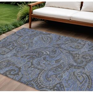 Homeroots.Co 8' X 10' Charcoal Gray And Blue Paisley Washable Indoor Outdoor Area Rug Homeroots.Co 8' X 10' Charcoal Gray And Blue Paisley Washable Indoor Outdoor Area Rug