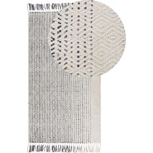 Beliani Wool Rug White Grey 80x150cm Handmade Flat Weave Tassels Beliani Wool Rug White Grey 80x150cm Handmade Flat Weave Tassels