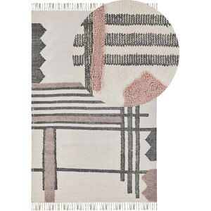 Beliani Cotton Area Rug Beige Black - Scandinavian Pattern, 160x230cm Beliani Cotton Area Rug Beige Black - Scandinavian Pattern, 160x230cm