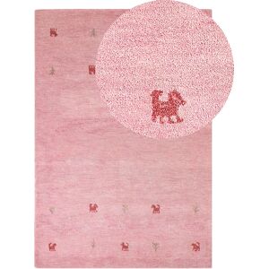 Beliani Wool Area Rug Pink - Handmade Western Animal Pattern - 140x200cm Beliani Wool Area Rug Pink - Handmade Western Animal Pattern - 140x200cm