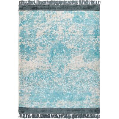 Beliani Blue and Beige Viscose Area Rug - Vintage Distressed Pattern Beliani Blue and Beige Viscose Area Rug - Vintage Distressed Pattern