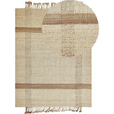 Beliani Jute Area Rug - Natural, Geometric Pattern, Tassels - Area Rug Beliani Jute Area Rug - Natural, Geometric Pattern, Tassels - Area Rug