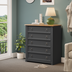 Corona Chest Of Drawers 5 Drawer Small Charcoal Wax Solid Pine Mercers Furniture Corona Chest Of Drawers 5 Drawer Small Charcoal Wax Solid Pine Mercers Furniture