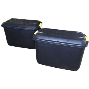 Samuel Alexander 2 X 110l Heavy Duty Trunk On Wheels Stackable Storage Chest With Clips In Black Samuel Alexander 2 X 110l Heavy Duty Trunk On Wheels Stackable Storage Chest With Clips In Black