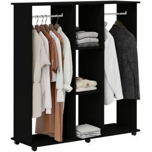 Homcom Mobile Double Open Wardrobe W/ Clothes Hanging Rail Colthing Black Homcom Mobile Double Open Wardrobe W/ Clothes Hanging Rail Colthing Black
