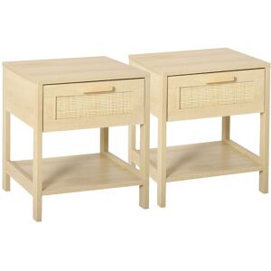 Homcom Bedside Table Set Of 2 With Rattan Drawer And Storage Shelf, Natural Homcom Bedside Table Set Of 2 With Rattan Drawer And Storage Shelf, Natural