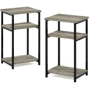 2-Pack Industrial Metal Frame Bedside Table With Shelves, French Oak By Furinno 2-Pack Industrial Metal Frame Bedside Table With Shelves, French Oak By Furinno