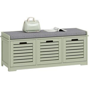Homcom 3-Door Shoe Storage Bench Cushion Seat Slatted Doors, Green Homcom 3-Door Shoe Storage Bench Cushion Seat Slatted Doors, Green