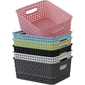 Rinboat Muti-Colour Rectangle Plastic Weave Storage Shelf Baskets, Pack Of 6 Rinboat Muti-Colour Rectangle Plastic Weave Storage Shelf Baskets, Pack Of 6