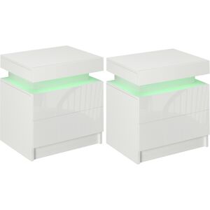 Homcom White Bedside Table, High Gloss Front Nightstand W/ Led Light, 2 Drawers Homcom White Bedside Table, High Gloss Front Nightstand W/ Led Light, 2 Drawers