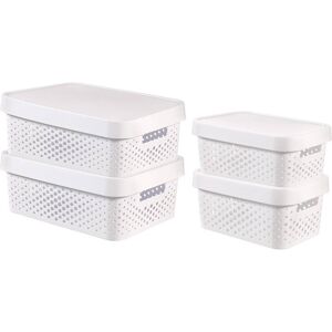 2sets White Curver Infinity Dot Set Of 4 Plastic Storage Boxes & Lids 4.5l & 11l 2sets White Curver Infinity Dot Set Of 4 Plastic Storage Boxes & Lids 4.5l & 11l