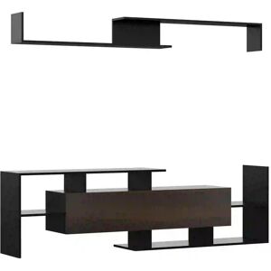 Homcom Tv Cabinet Unit W/ Wall-Mounted Shelf, Open Shelves Black And Brown Homcom Tv Cabinet Unit W/ Wall-Mounted Shelf, Open Shelves Black And Brown