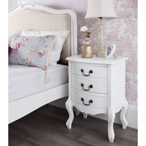 Statement Furniture Juliette White Bedside Table. 3 Drawer. French Bedside Cabinet With Carving. Statement Furniture Juliette White Bedside Table. 3 Drawer. French Bedside Cabinet With Carving.