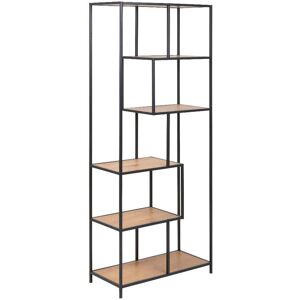 Seaford Tall Black Metal Bookcase With 5 Oak Shelves Seaford Tall Black Metal Bookcase With 5 Oak Shelves