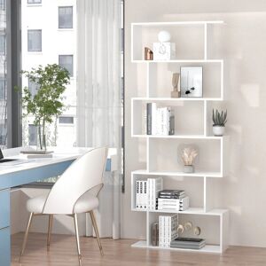 Homcom 6-Tier Wooden Modern S-Shaped Shelf Storage Unit Home Office White Homcom 6-Tier Wooden Modern S-Shaped Shelf Storage Unit Home Office White