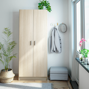 Vita 2 Door Utility Broom Cupboard Multi Use Storage In Oak Finish Vita 2 Door Utility Broom Cupboard Multi Use Storage In Oak Finish