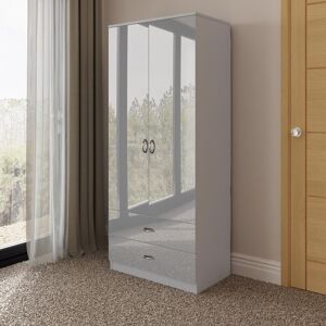 Fwstyle Double Door 2 Drawer Combination Wardrobe Grey High Gloss Fronts Large Storage Fwstyle Double Door 2 Drawer Combination Wardrobe Grey High Gloss Fronts Large Storage