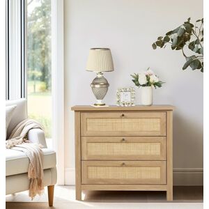 Hallowood Furniture Chest Of Drawers, Oak Effect Wooden Dresser With Rattan Front, Bedside Cabinet Hallowood Furniture Chest Of Drawers, Oak Effect Wooden Dresser With Rattan Front, Bedside Cabinet