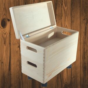 Woodeedoo 2 Tier Wooden Storage Crate Lid Wheels & Cut-Out Handles Slim Unit 40x20x32cm Woodeedoo 2 Tier Wooden Storage Crate Lid Wheels & Cut-Out Handles Slim Unit 40x20x32cm