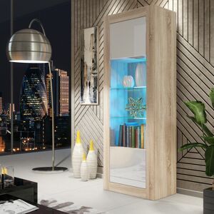 Mex Furniture Tall Display Cabinet Oak Matt Body White Gloss Doors Glass Shelves Modern Mex Furniture Tall Display Cabinet Oak Matt Body White Gloss Doors Glass Shelves Modern