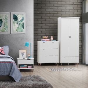 3-Piece White Bedroom Set Scandinavian 2+2 Drawers Wardrobe Bedside Table 3-Piece White Bedroom Set Scandinavian 2+2 Drawers Wardrobe Bedside Table