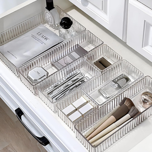 Does Not Apply 7 Pcs Clear Drawer Organizers Bins, 4-Size Stackable Makeup Drawer Organizer Tra Does Not Apply 7 Pcs Clear Drawer Organizers Bins, 4-Size Stackable Makeup Drawer Organizer Tra
