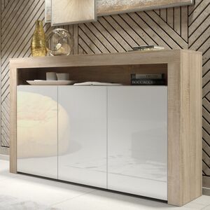 Olivia Furniture Oak White Sideboard 155cm High Storage Cabinet Modern Matt Body Gloss Doors Olivia Furniture Oak White Sideboard 155cm High Storage Cabinet Modern Matt Body Gloss Doors