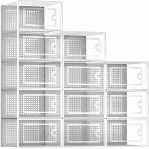 Taylor 12 Pk Clear Shoe Storage Box Rack Plastic Organiser Boxes Stackable White Frame Taylor 12 Pk Clear Shoe Storage Box Rack Plastic Organiser Boxes Stackable White Frame