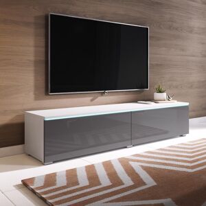 Fwstyle Tv Unit Storage Unit Led Lighting White & Grey Gloss Mounted Floor Standing Fwstyle Tv Unit Storage Unit Led Lighting White & Grey Gloss Mounted Floor Standing