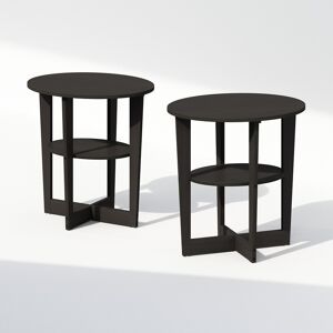 Furinno Tidur Set Of 2, 2-Tier Nightstand With Tabletop, Walnut Furinno Tidur Set Of 2, 2-Tier Nightstand With Tabletop, Walnut