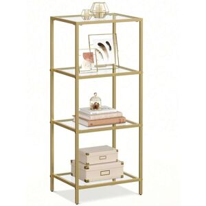 Homcom 4-Tier Shelving Unit Modern Glass Shelf Bookshelf For Home Gold Tone Homcom 4-Tier Shelving Unit Modern Glass Shelf Bookshelf For Home Gold Tone
