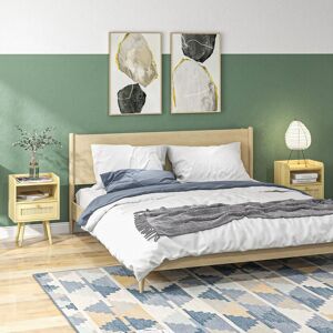 Homcom Bedside Table Set Of 2, Boho Nightstand With Drawer, Storage Compartment Homcom Bedside Table Set Of 2, Boho Nightstand With Drawer, Storage Compartment